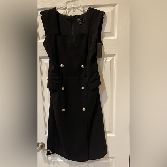 Tahari ASL Black Mini Dress with Silver Buttons - Picture 1 of 14